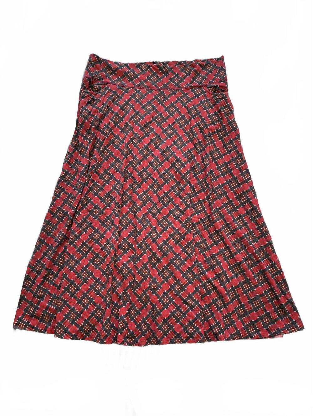 Blue Sky Clothing Bamboo Midi Skirt - Red/Grey Diagonal Plaid - XL - Sustainable